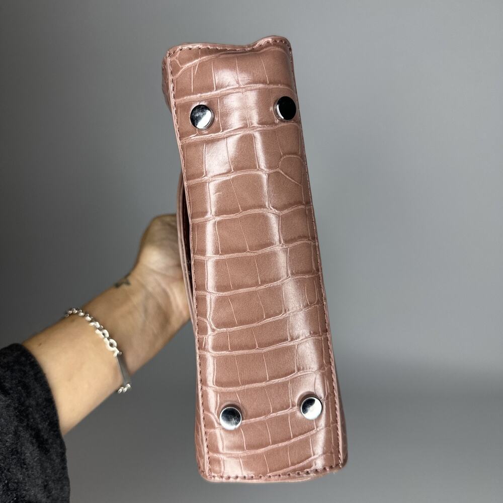 Antik Kraft Croc Embossed Top Handle Mini Crossbody Bag Vegan Leather Tan EUC - Picture 6 of 14